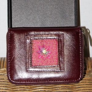 LCF by LECERF Zip-around Embroidered Needlepoint Wallet.  Color: Wine/Burgundy